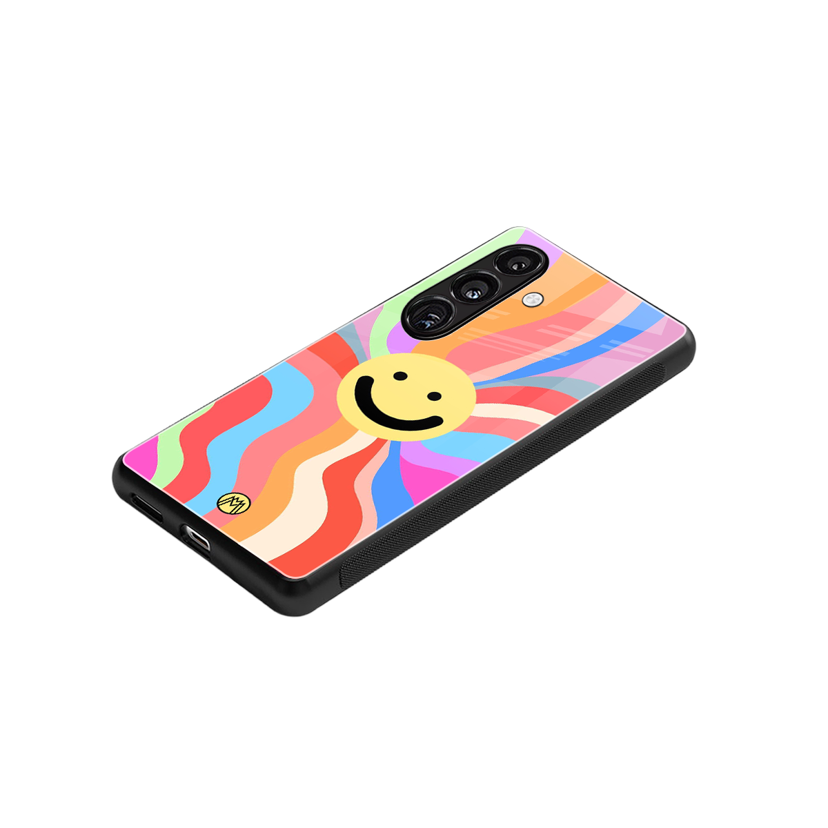 cheerful smiley back phone cover | glass case for samsung galaxy s24 plus