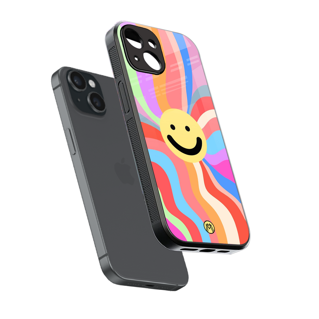 cheerful smiley back phone cover | glass case for iphone 15