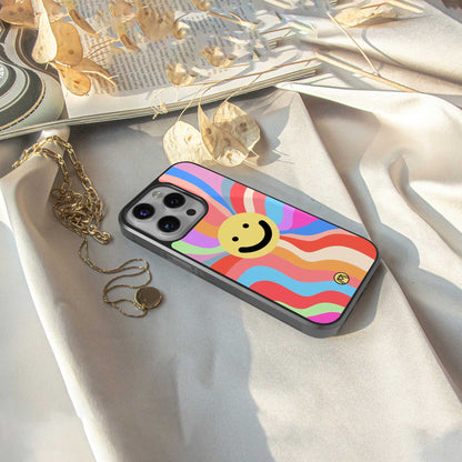 cheerful smiley back phone cover | glass case for samsung galaxy s23 plus