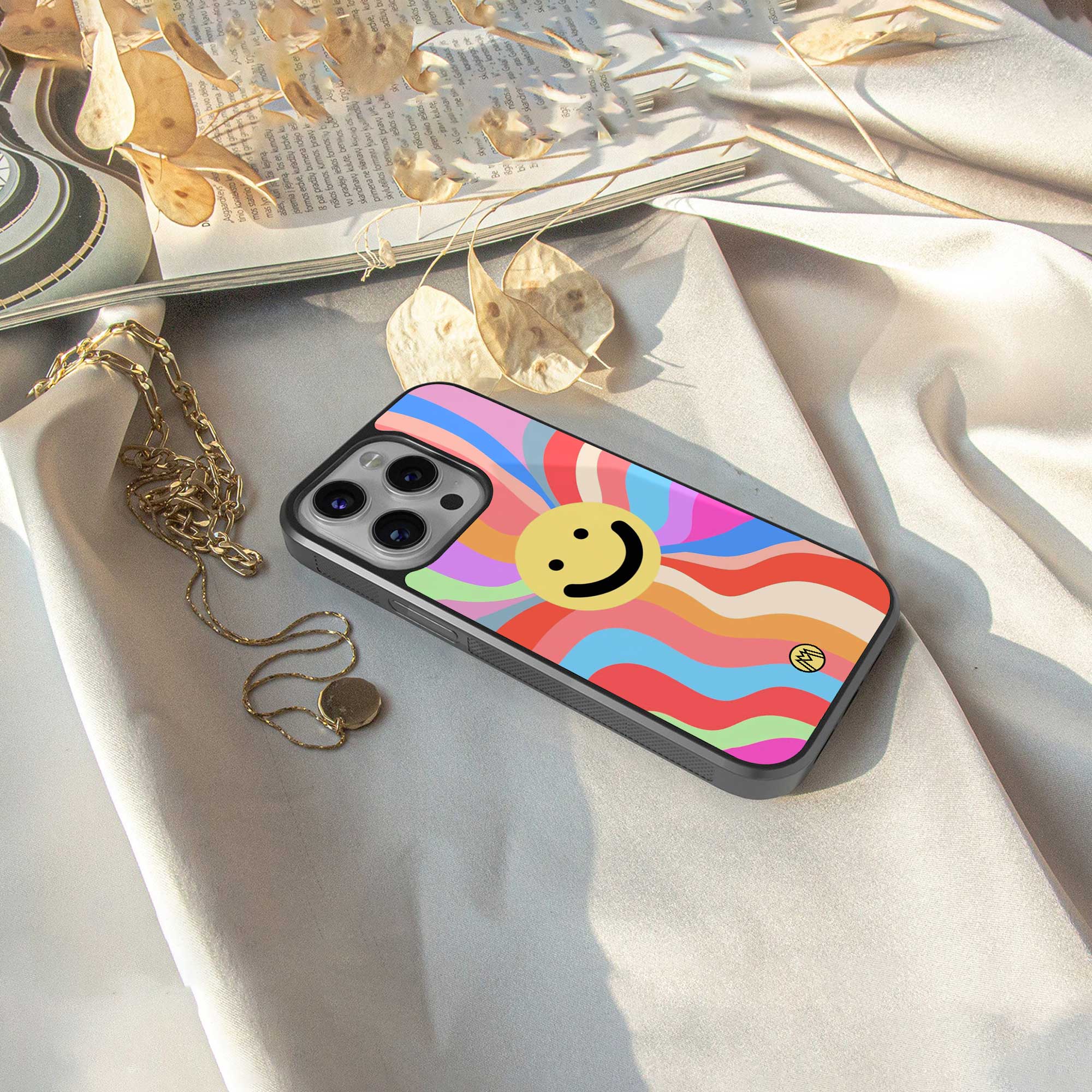 cheerful smiley back phone cover | glass case for samsung galaxy s24 plus
