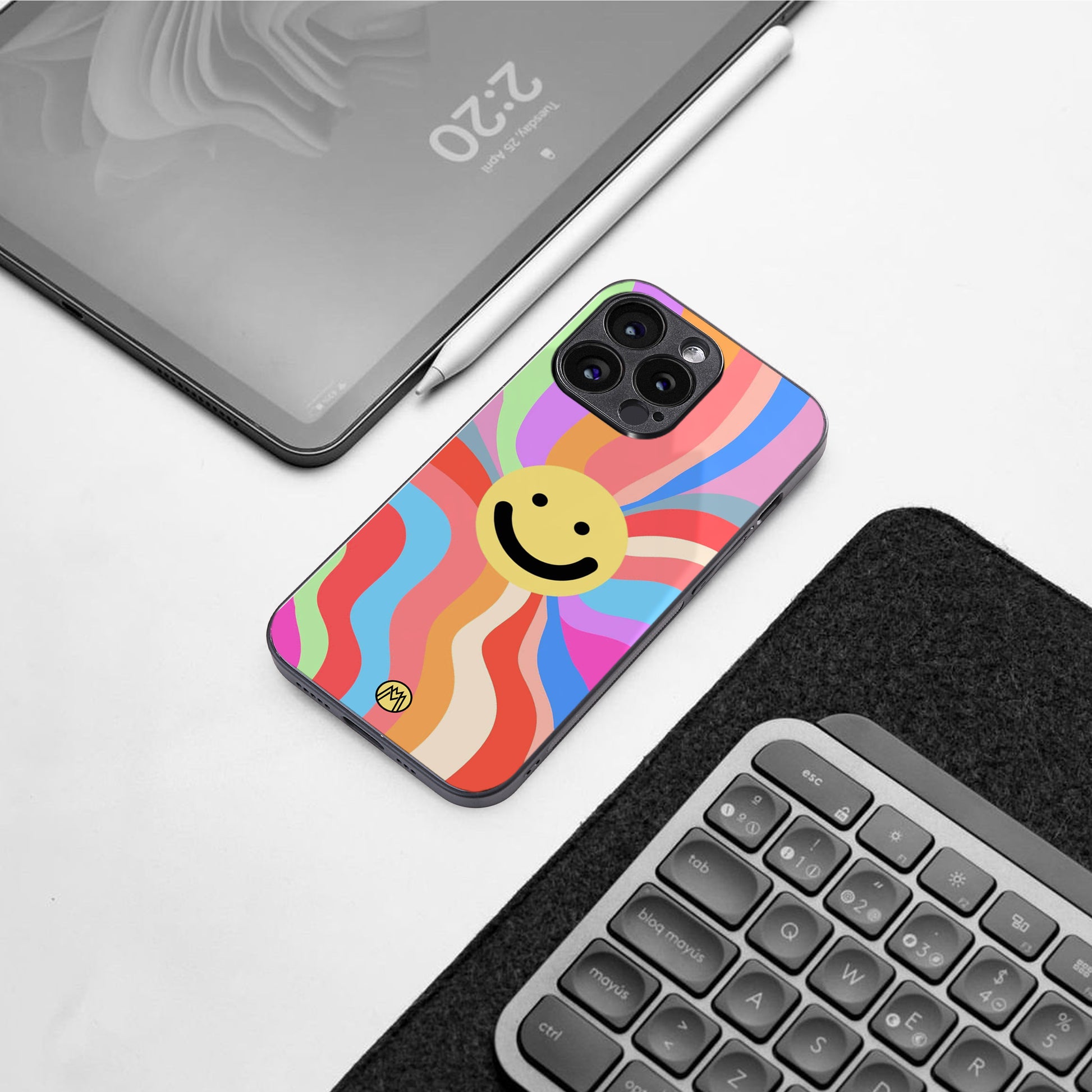 cheerful smiley back phone cover | glass case for google pixel 8 pro