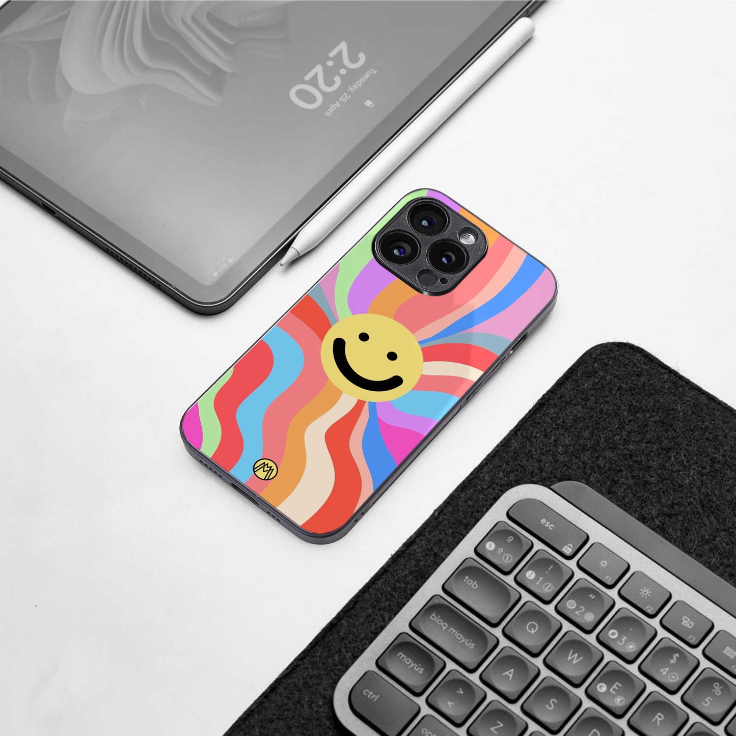 cheerful smiley back phone cover | glass case for samsung galaxy s23 plus