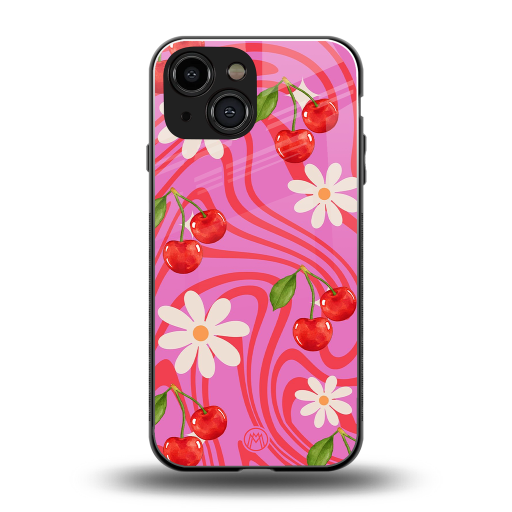 cherry swirl back phone cover | glass case for iphone 13 mini