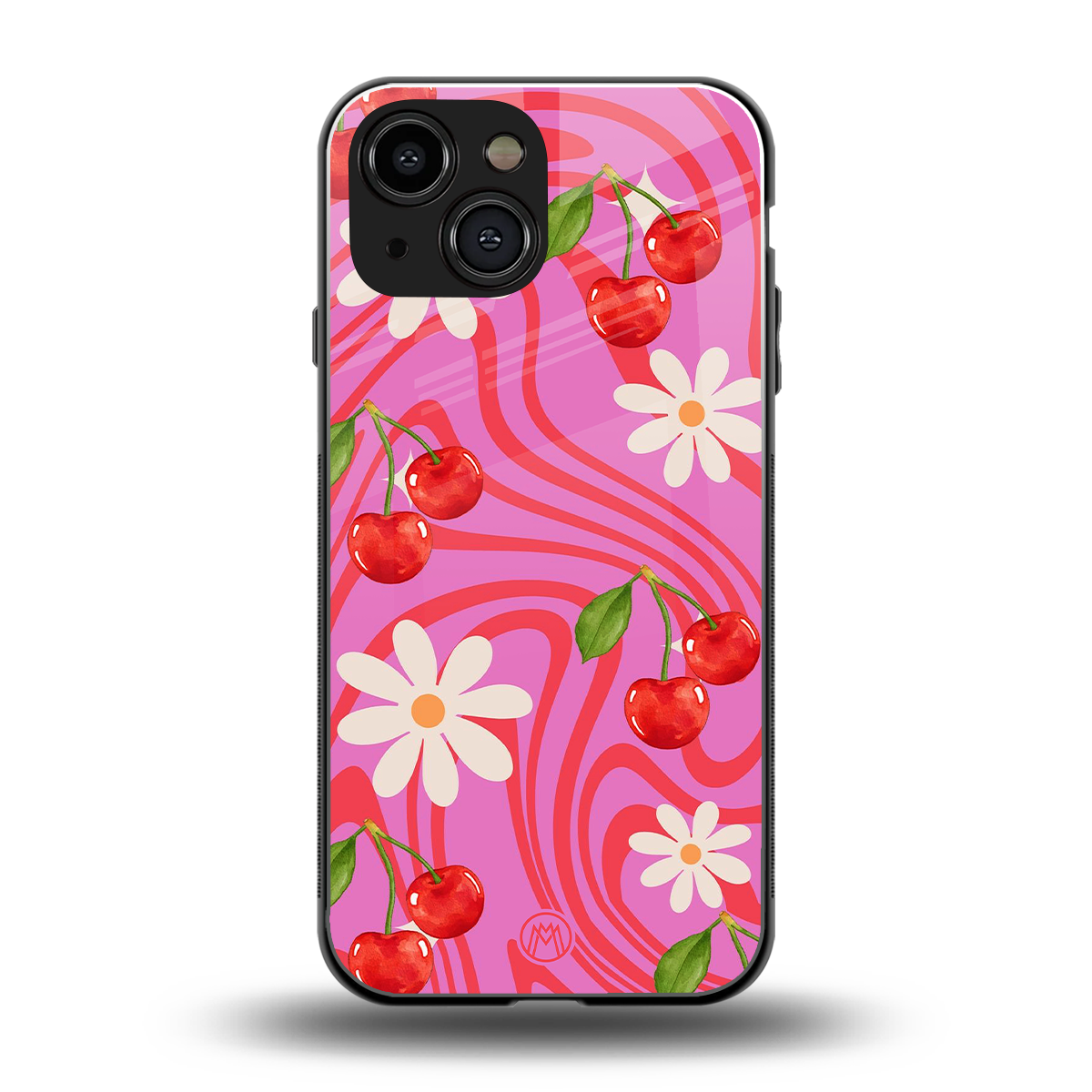 cherry swirl back phone cover | glass case for iphone 13 mini