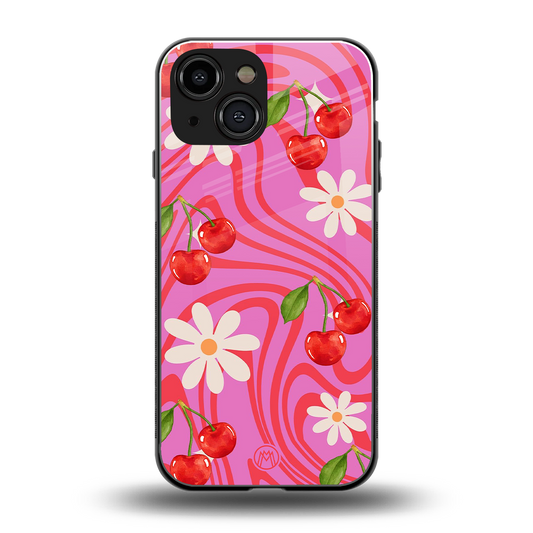 cherry swirl back phone cover | glass case for iphone 13 mini