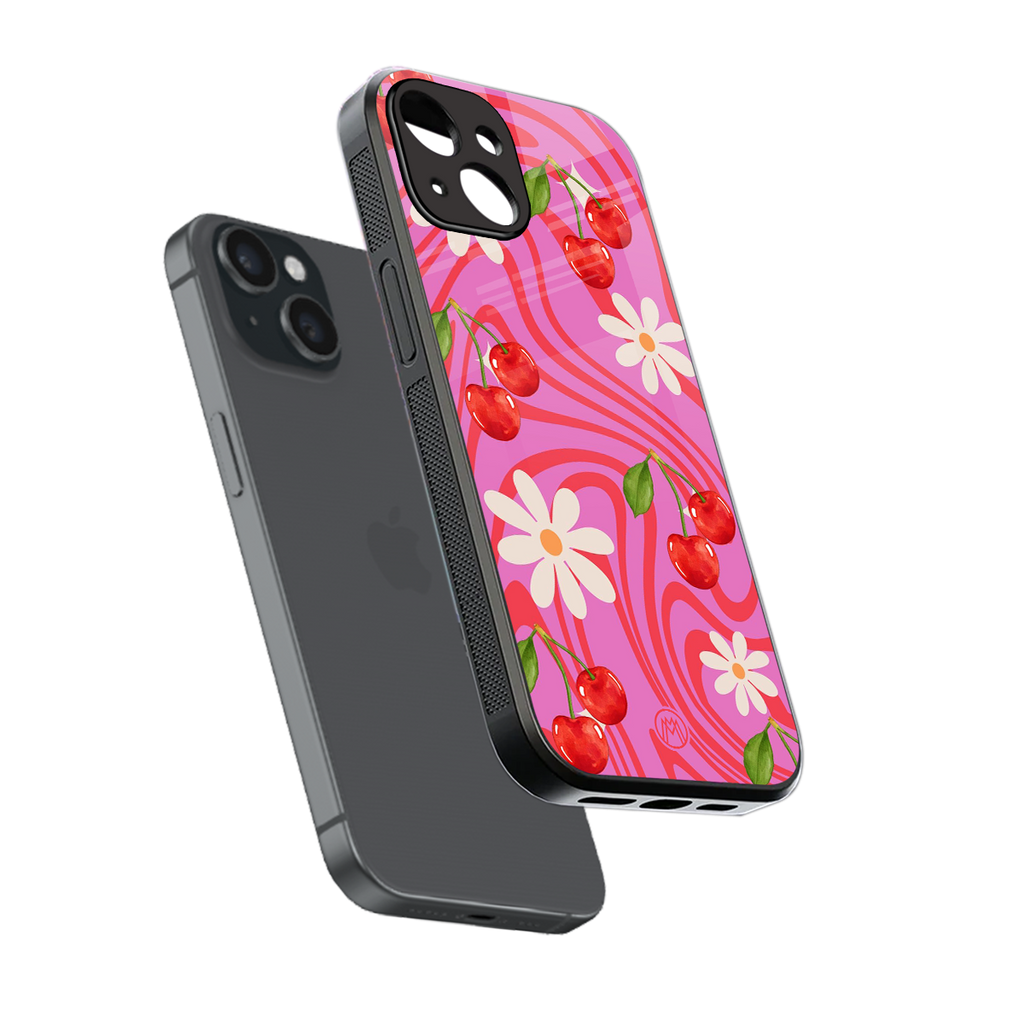 cherry swirl back phone cover | glass case for iphone 13 mini