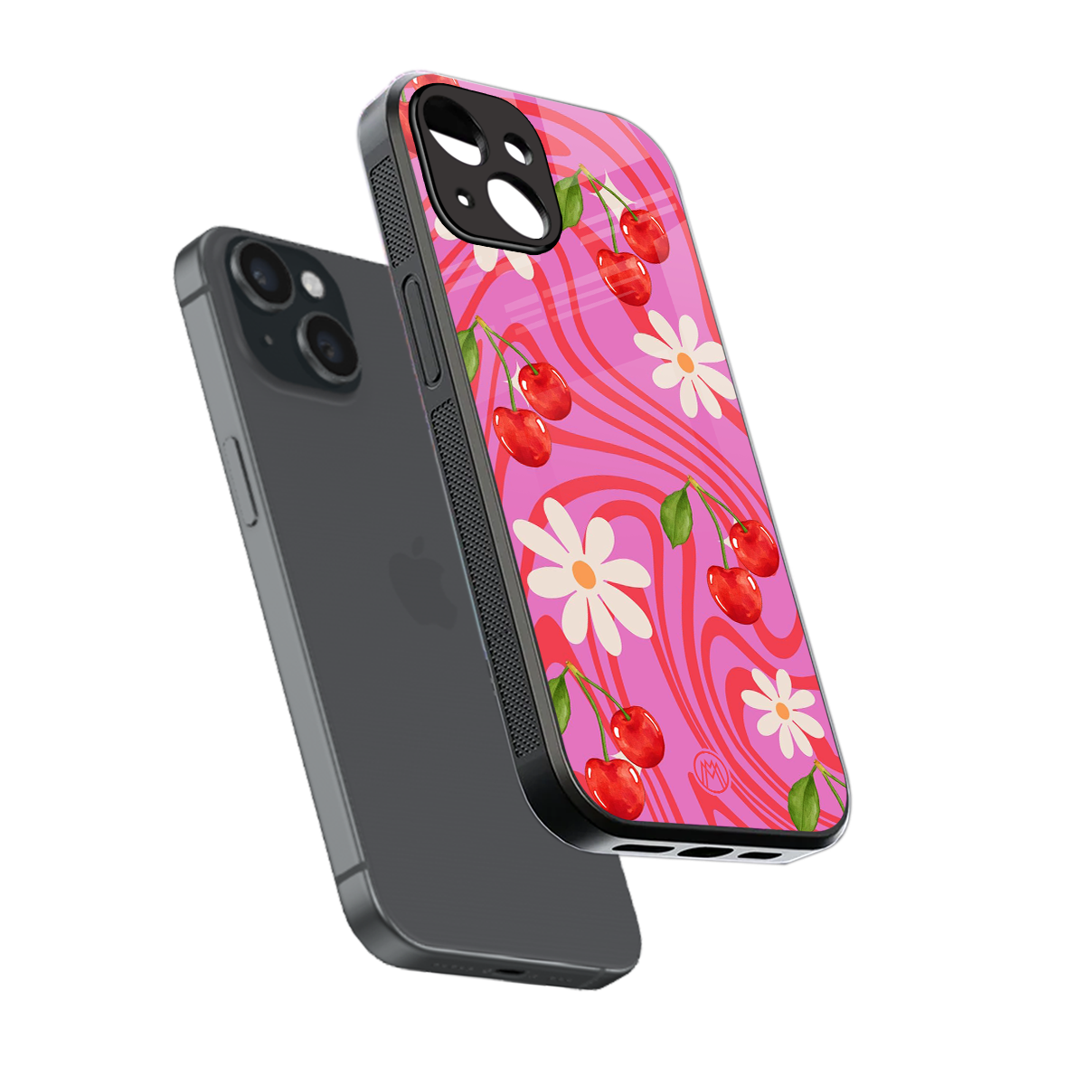cherry swirl back phone cover | glass case for iphone 13 mini