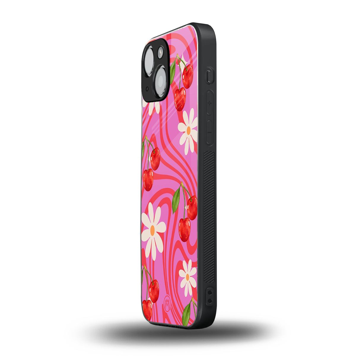 cherry swirl back phone cover | glass case for iphone 13 mini