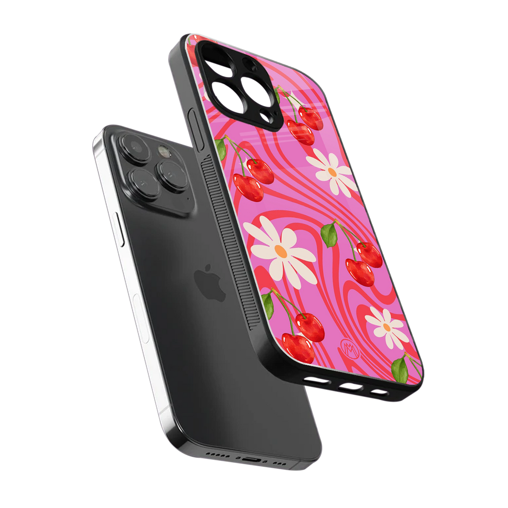 cherry swirl back phone cover | glass case for iphone 13 pro