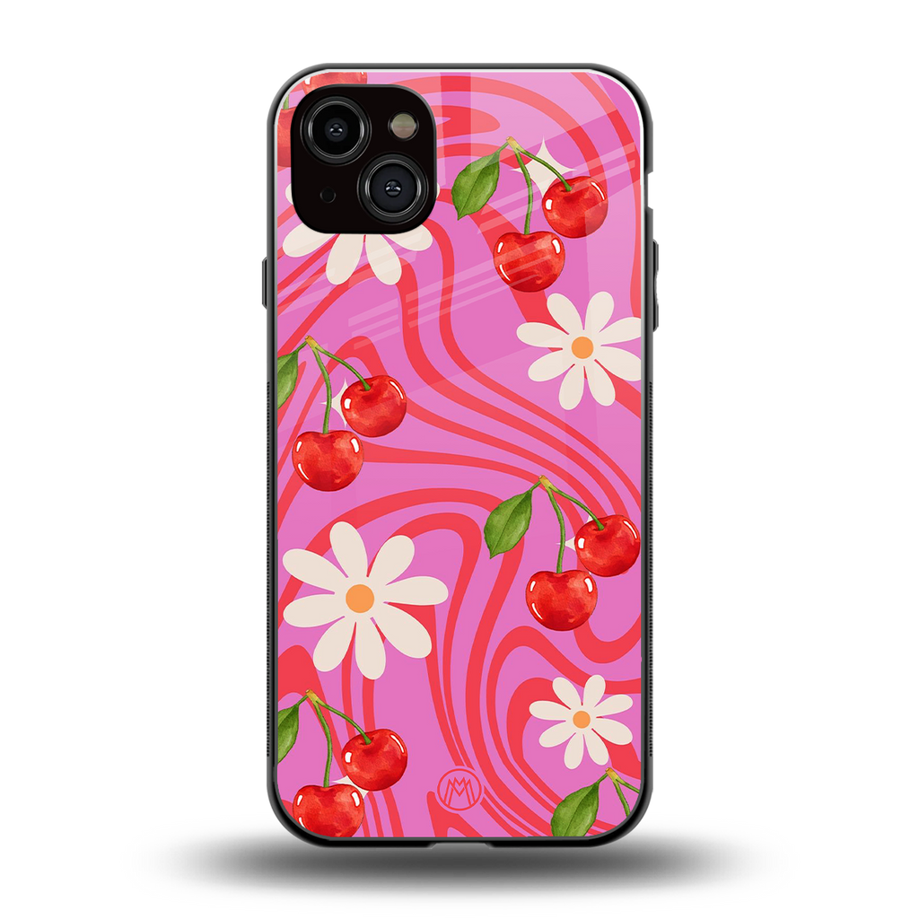 cherry swirl back phone cover | glass case for iphone 14 plus