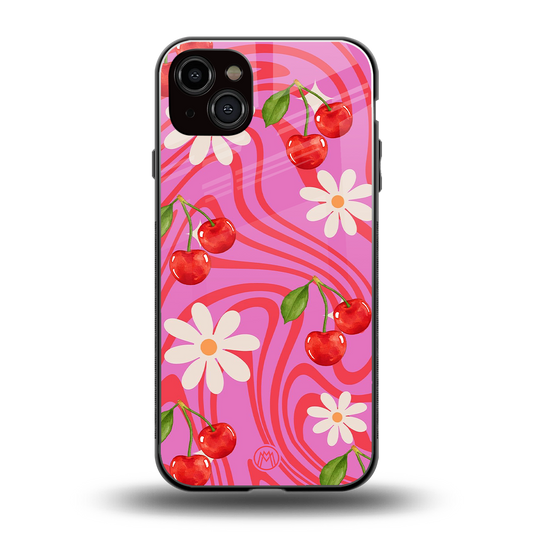 cherry swirl back phone cover | glass case for iphone 14 plus