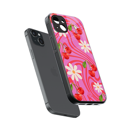cherry swirl back phone cover | glass case for iphone 14 plus