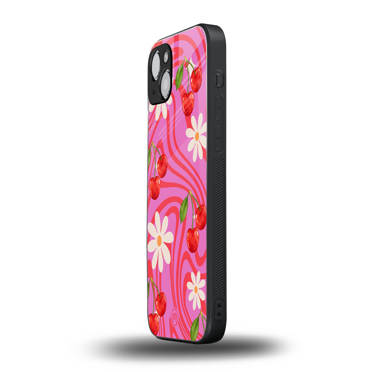 cherry swirl back phone cover | glass case for iphone 14 plus