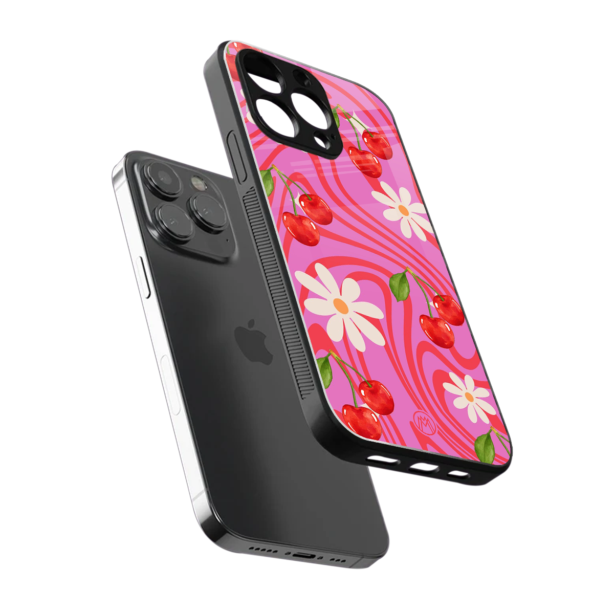 cherry swirl back phone cover | glass case for iphone 15 pro max