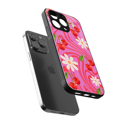 cherry swirl back phone cover | glass case for iphone 14 pro max