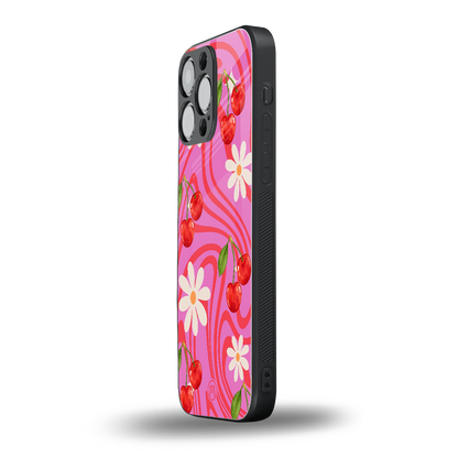 cherry swirl back phone cover | glass case for iphone 14 pro max