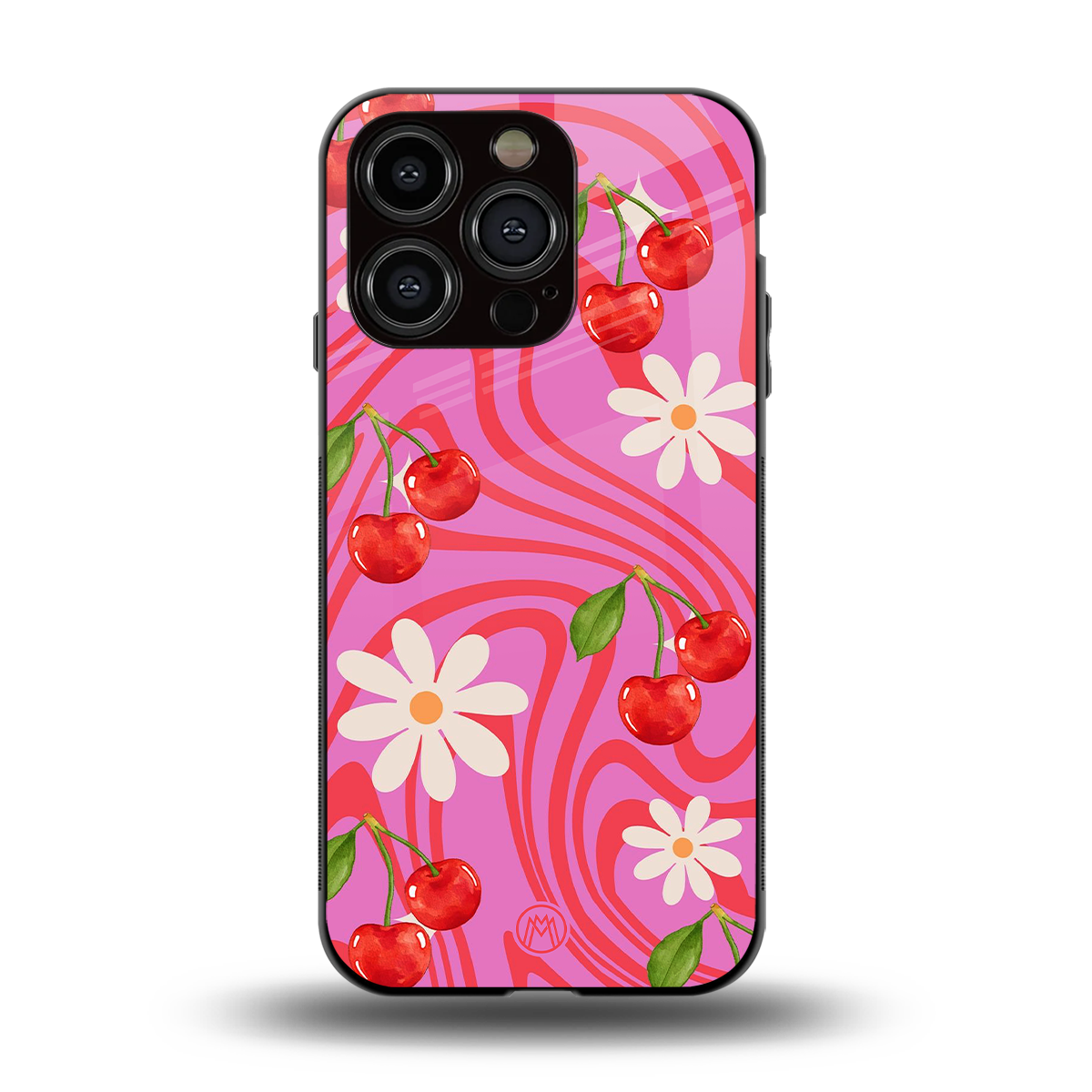 cherry swirl back phone cover | glass case for iphone 14 pro