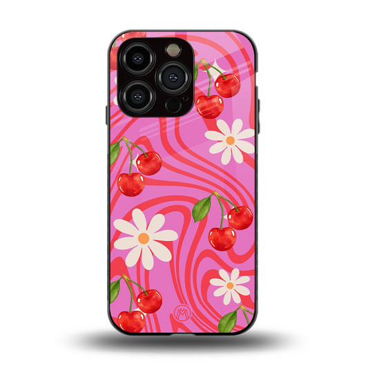 cherry swirl back phone cover | glass case for iphone 14 pro