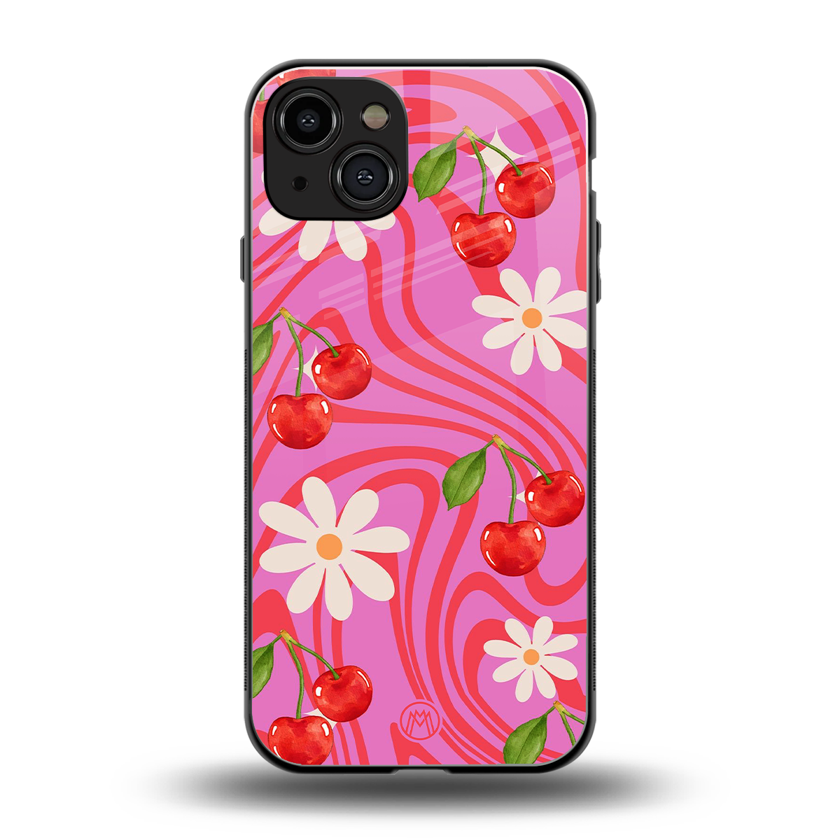 cherry swirl back phone cover | glass case for iphone 14