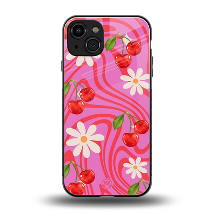 cherry swirl back phone cover | glass case for iphone 14