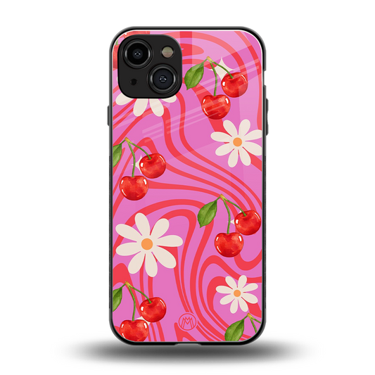 cherry swirl back phone cover | glass case for iphone 14