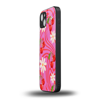 cherry swirl back phone cover | glass case for iphone 15