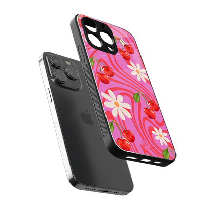 cherry swirl back phone cover | glass case for iphone 14 pro