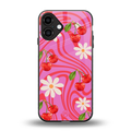 cherry swirl back phone cover | glass case for iphone 16 plus