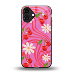 cherry swirl back phone cover | glass case for iphone 16 plus