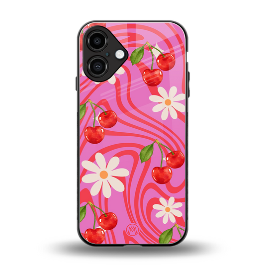 cherry swirl back phone cover | glass case for iphone 16 plus