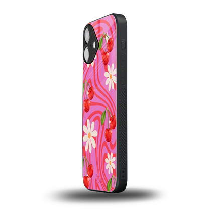 cherry swirl back phone cover | glass case for iphone 16 plus