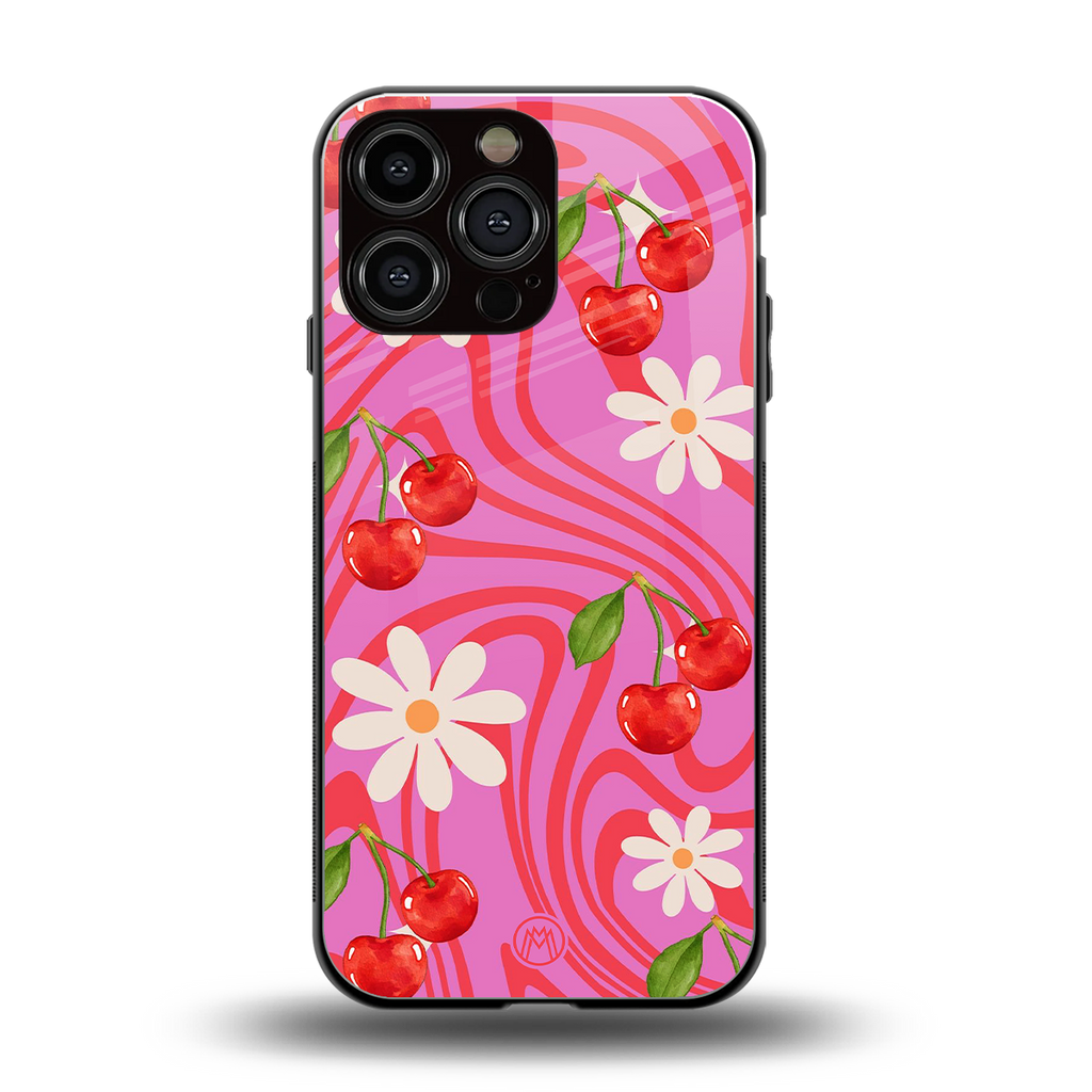 cherry swirl back phone cover | glass case for iphone 16 pro max