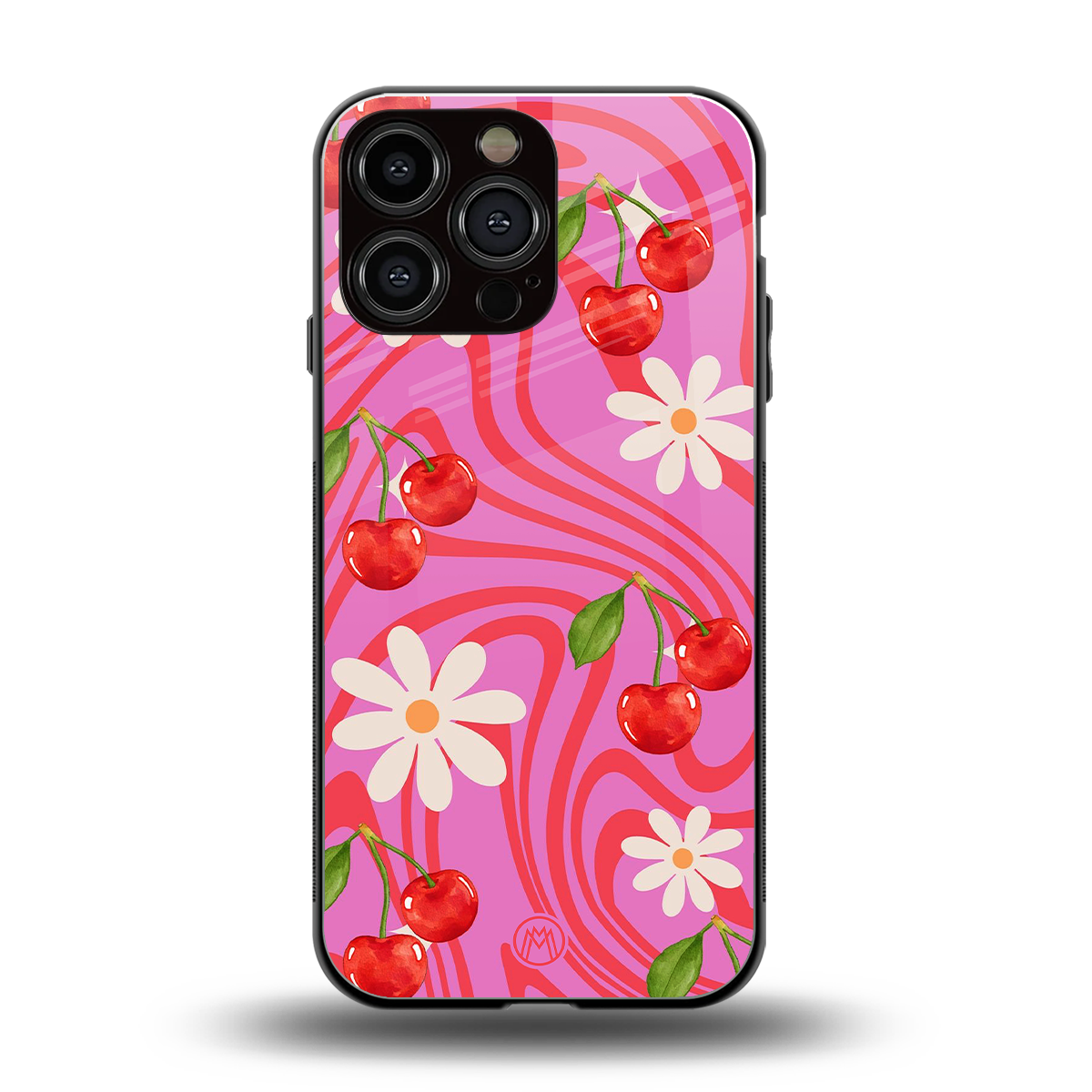 cherry swirl back phone cover | glass case for iphone 16 pro max