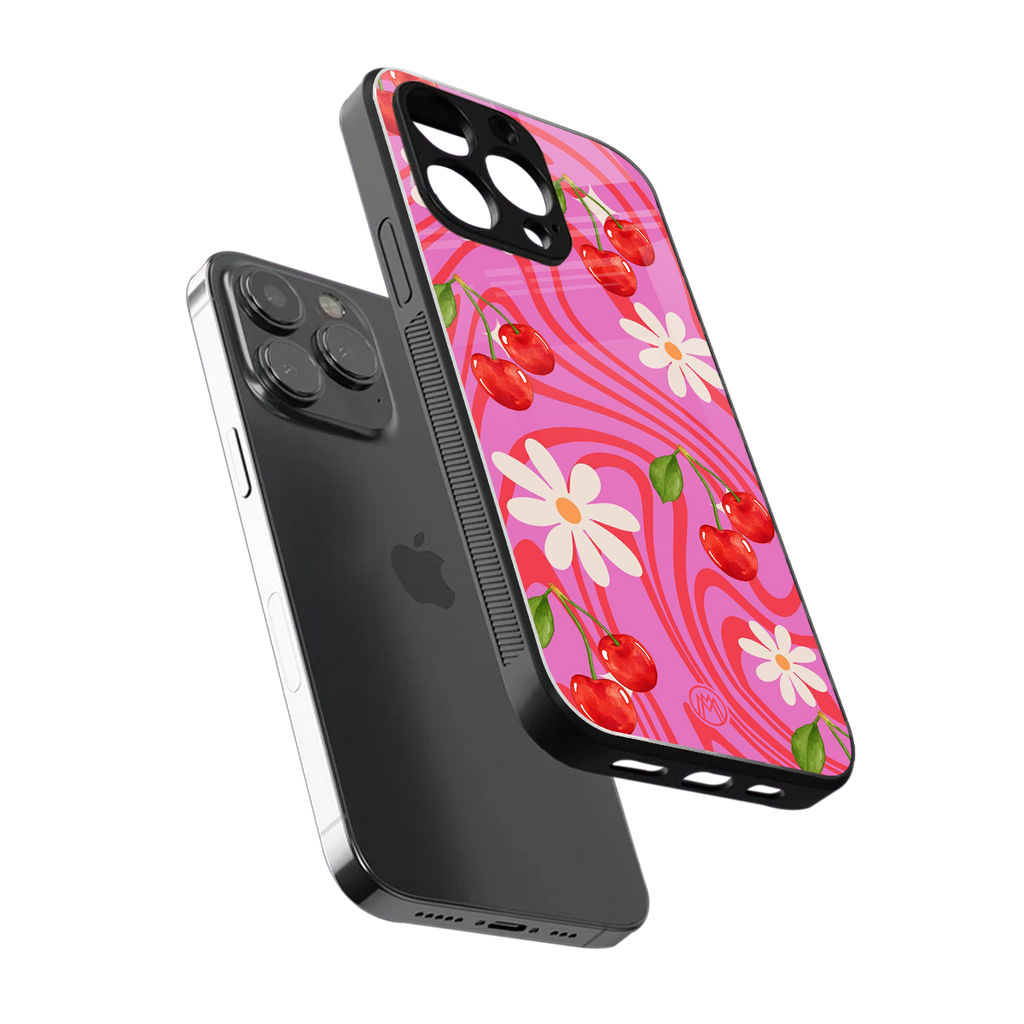 cherry swirl back phone cover | glass case for iphone 16 pro max