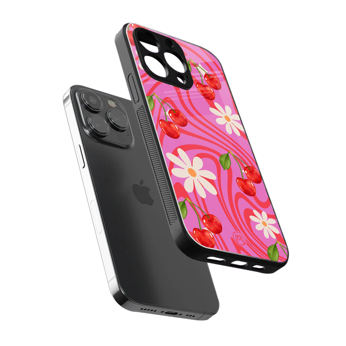 cherry swirl back phone cover | glass case for iphone 16 pro max