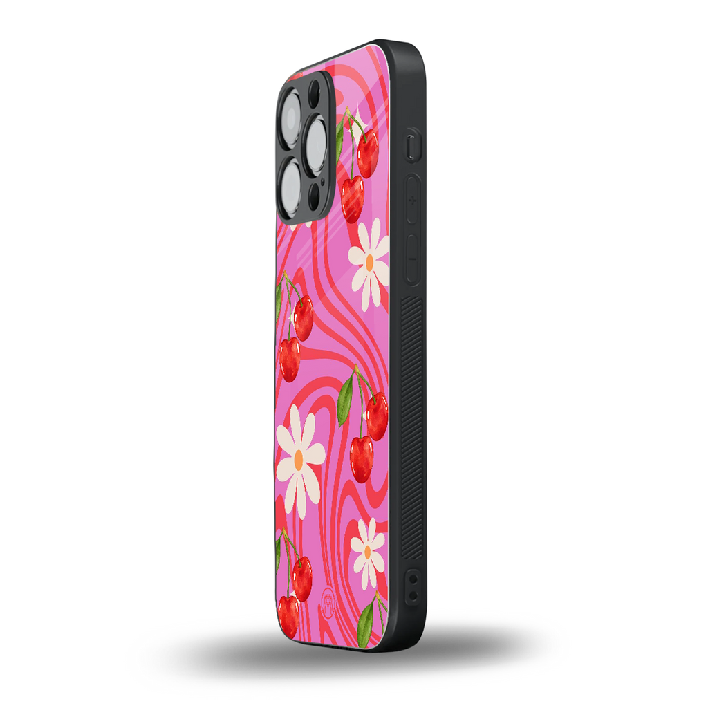 cherry swirl back phone cover | glass case for iphone 16 pro max