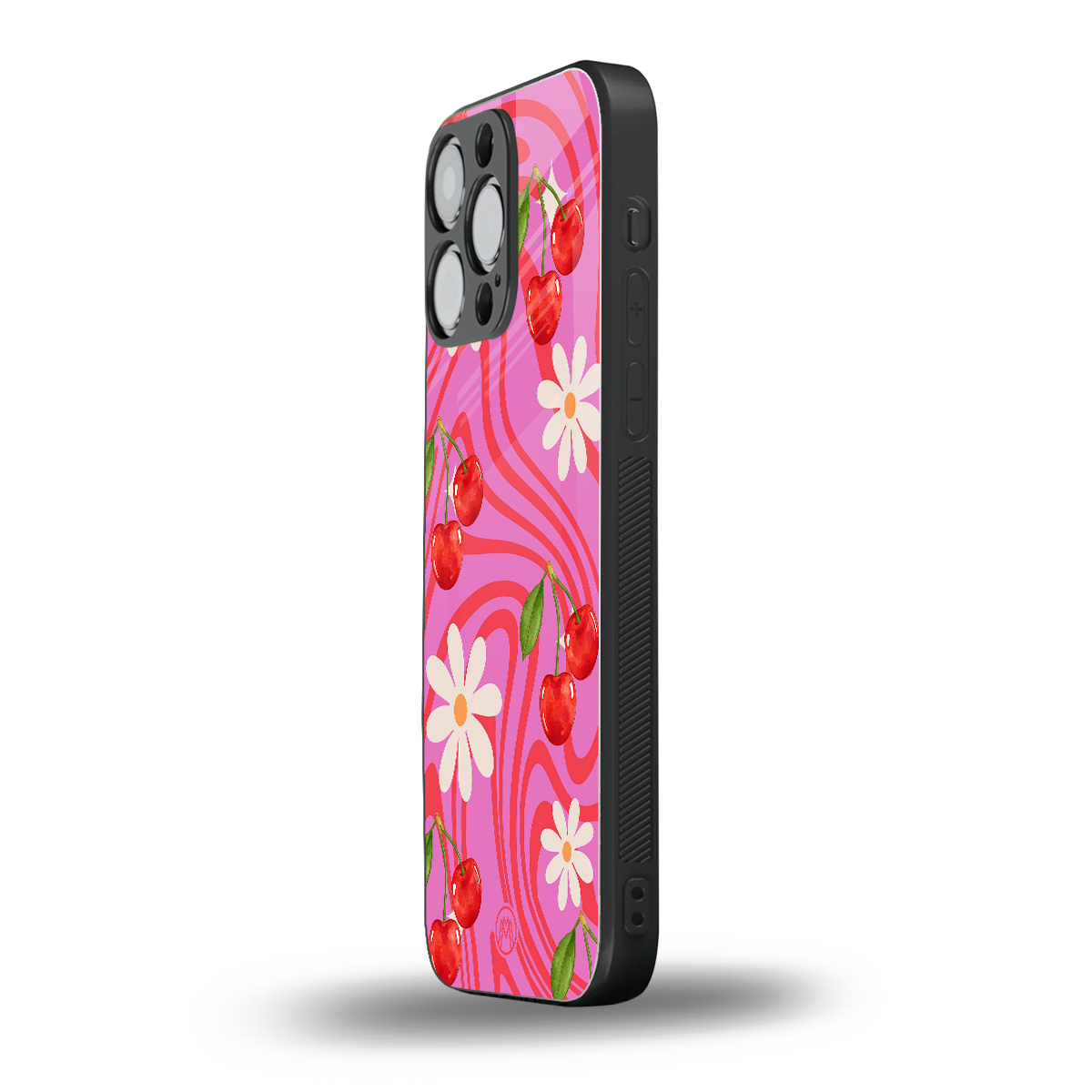 cherry swirl back phone cover | glass case for iphone 16 pro max