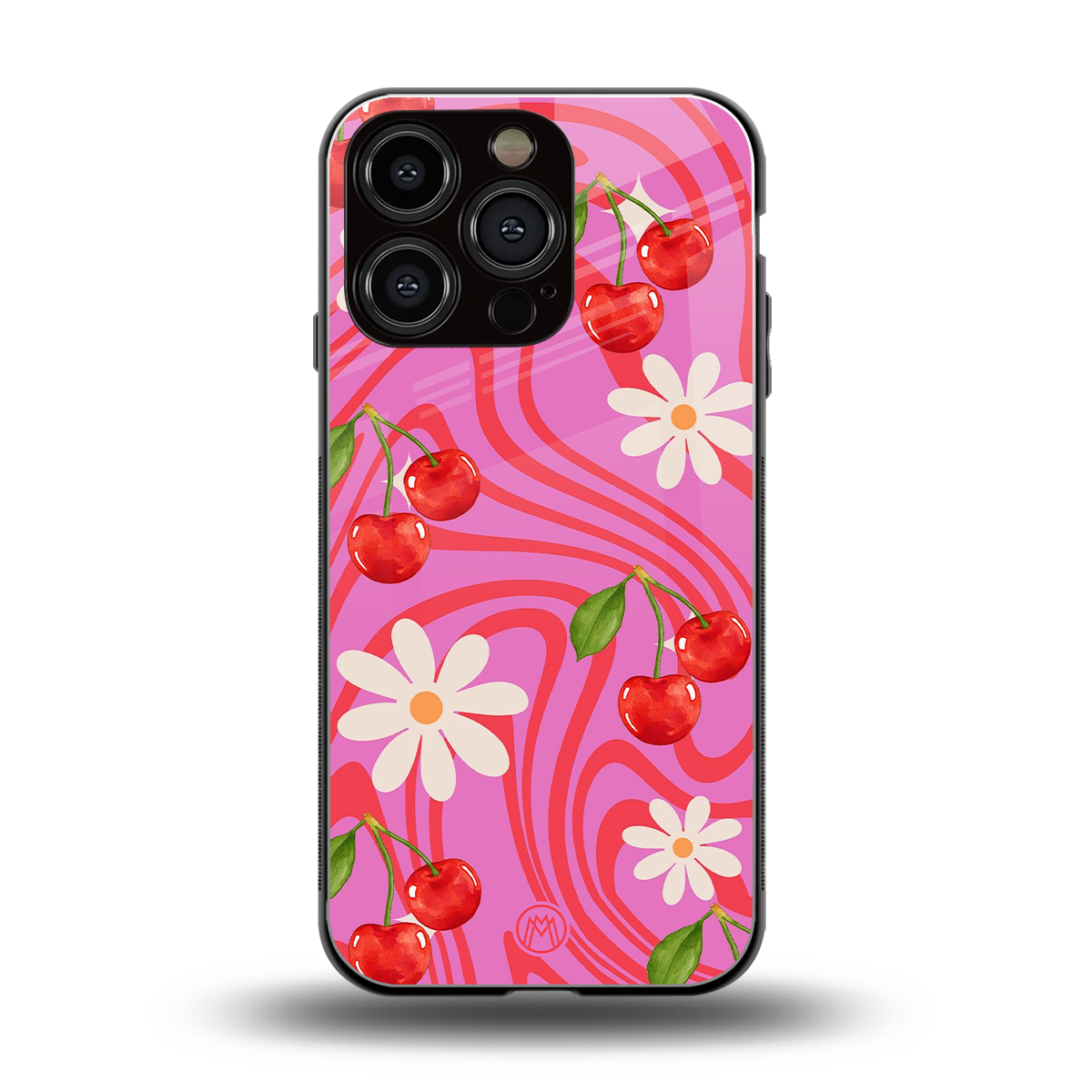cherry swirl back phone cover | glass case for iphone 16 pro
