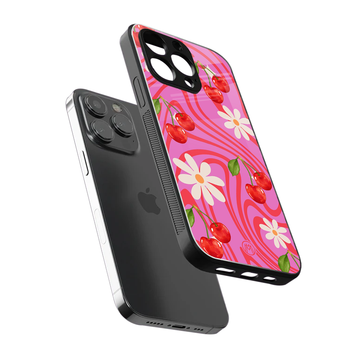 cherry swirl back phone cover | glass case for iphone 16 pro