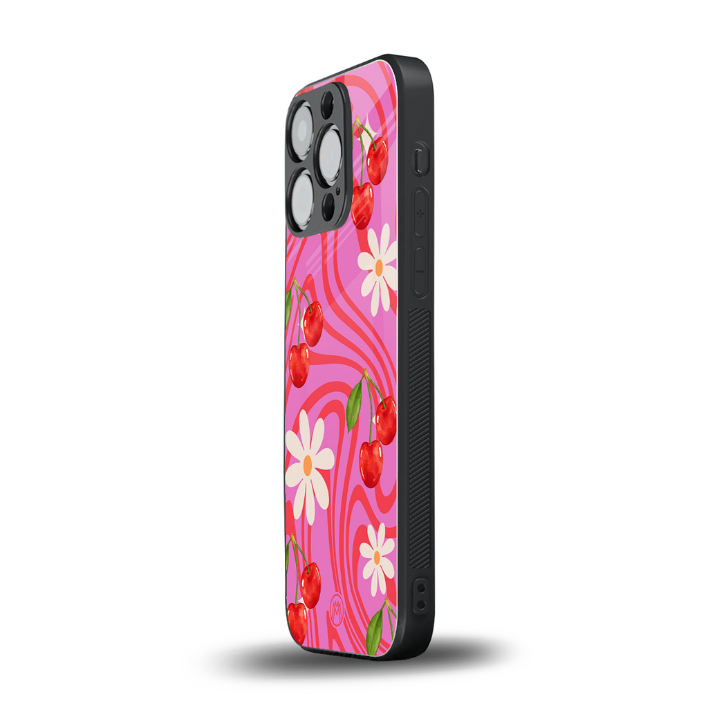 cherry swirl back phone cover | glass case for iphone 16 pro