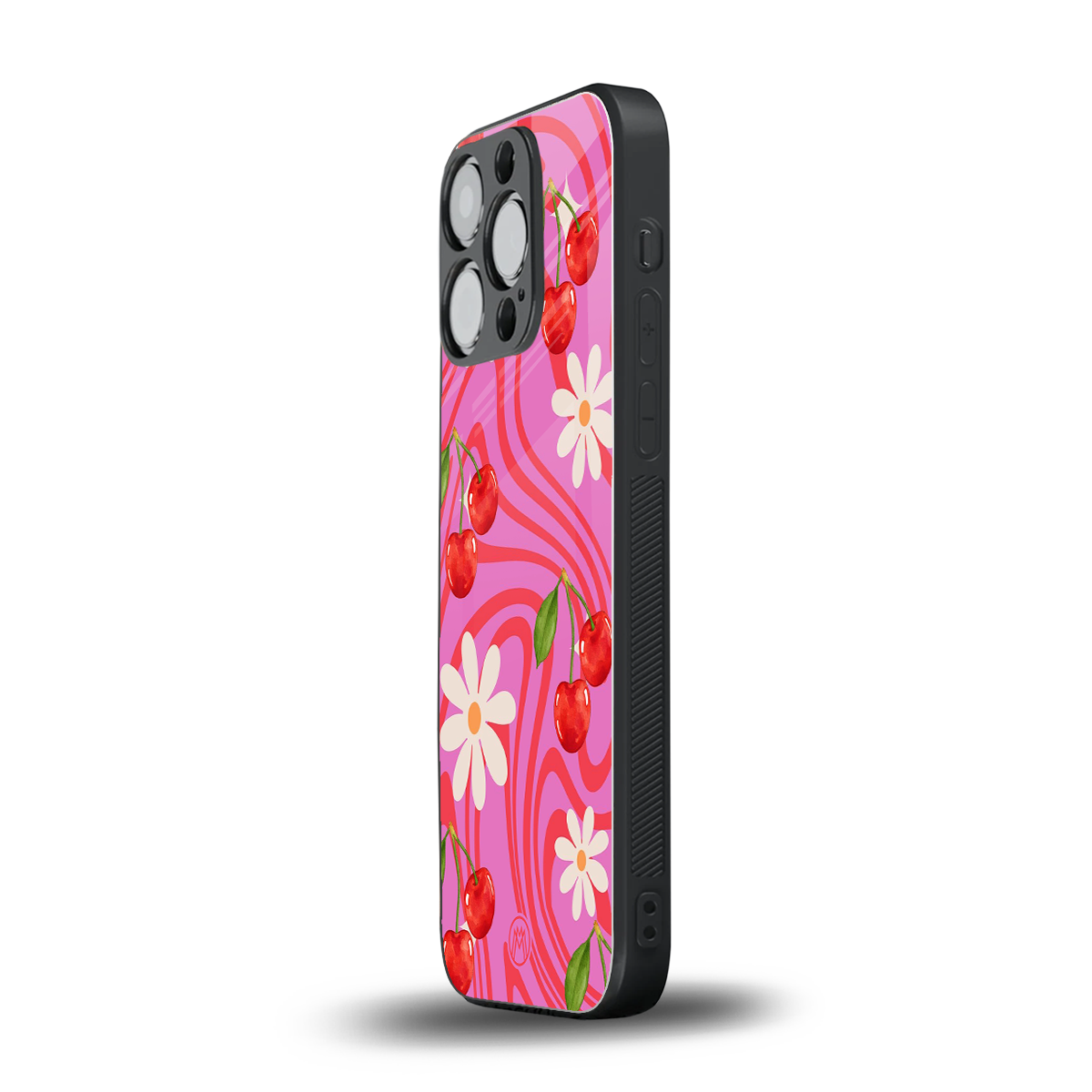 cherry swirl back phone cover | glass case for iphone 16 pro