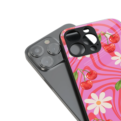 cherry swirl back phone cover | glass case for iphone 14
