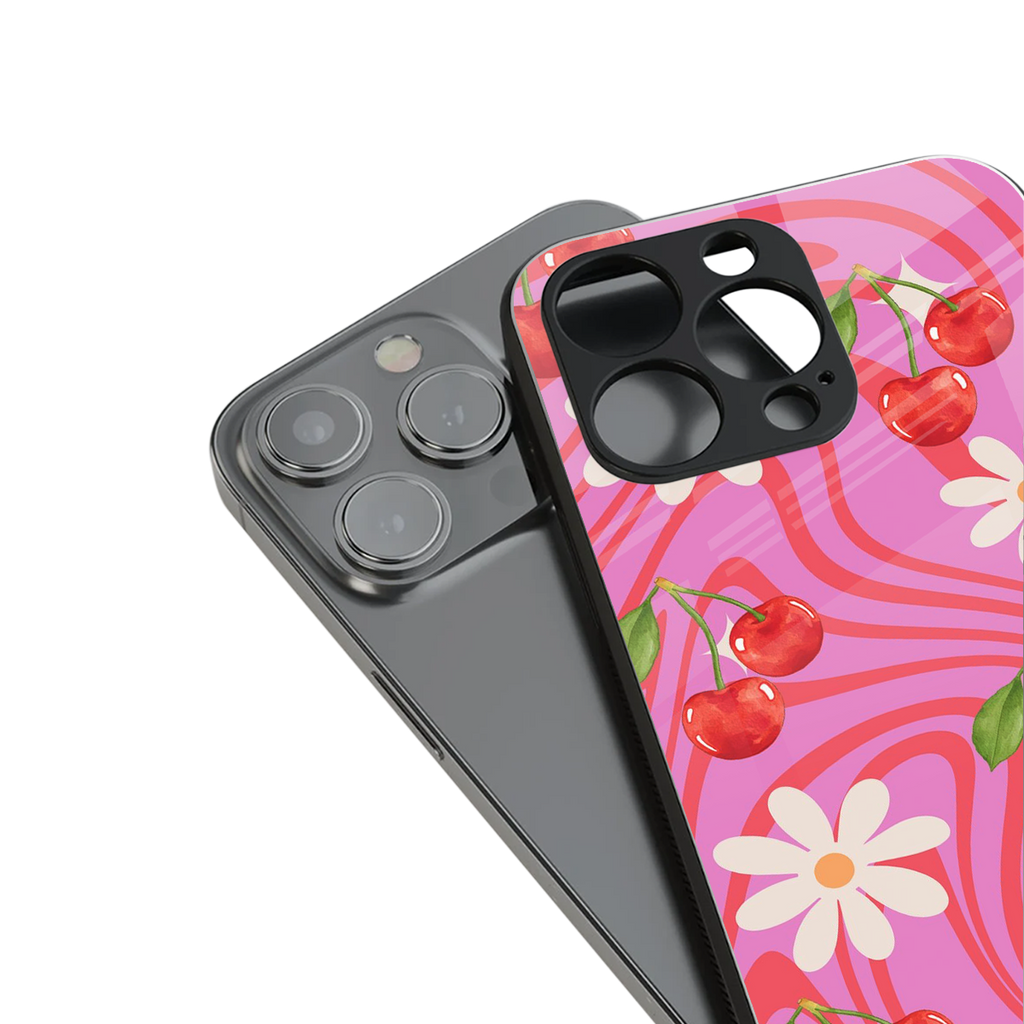 cherry swirl back phone cover | glass case for iphone 16 pro