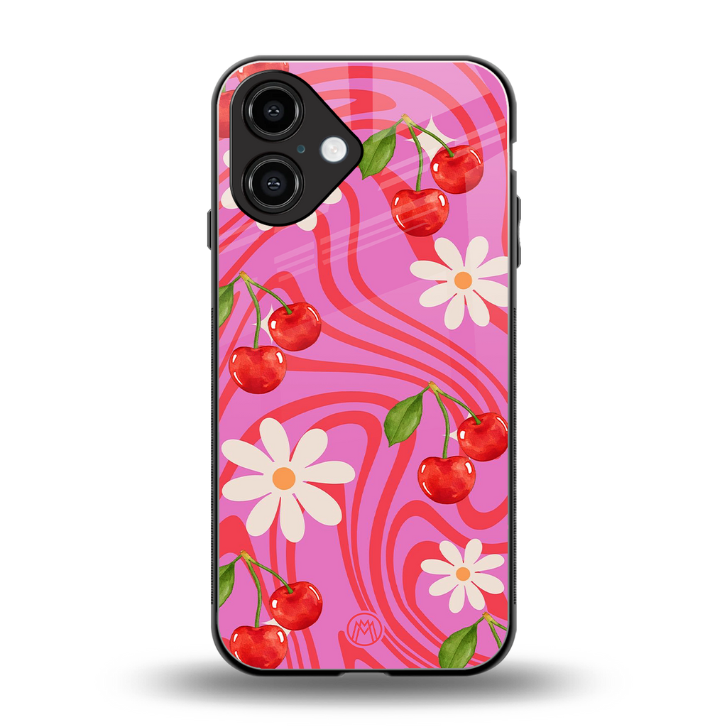 cherry swirl back phone cover | glass case for iphone 16