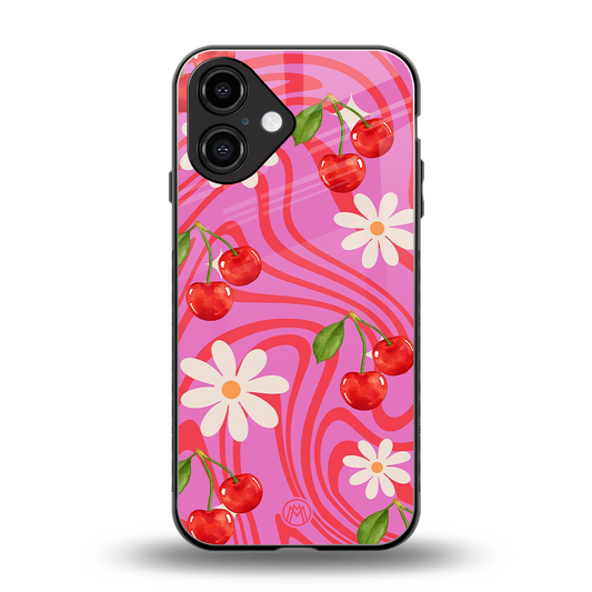 cherry swirl back phone cover | glass case for iphone 16