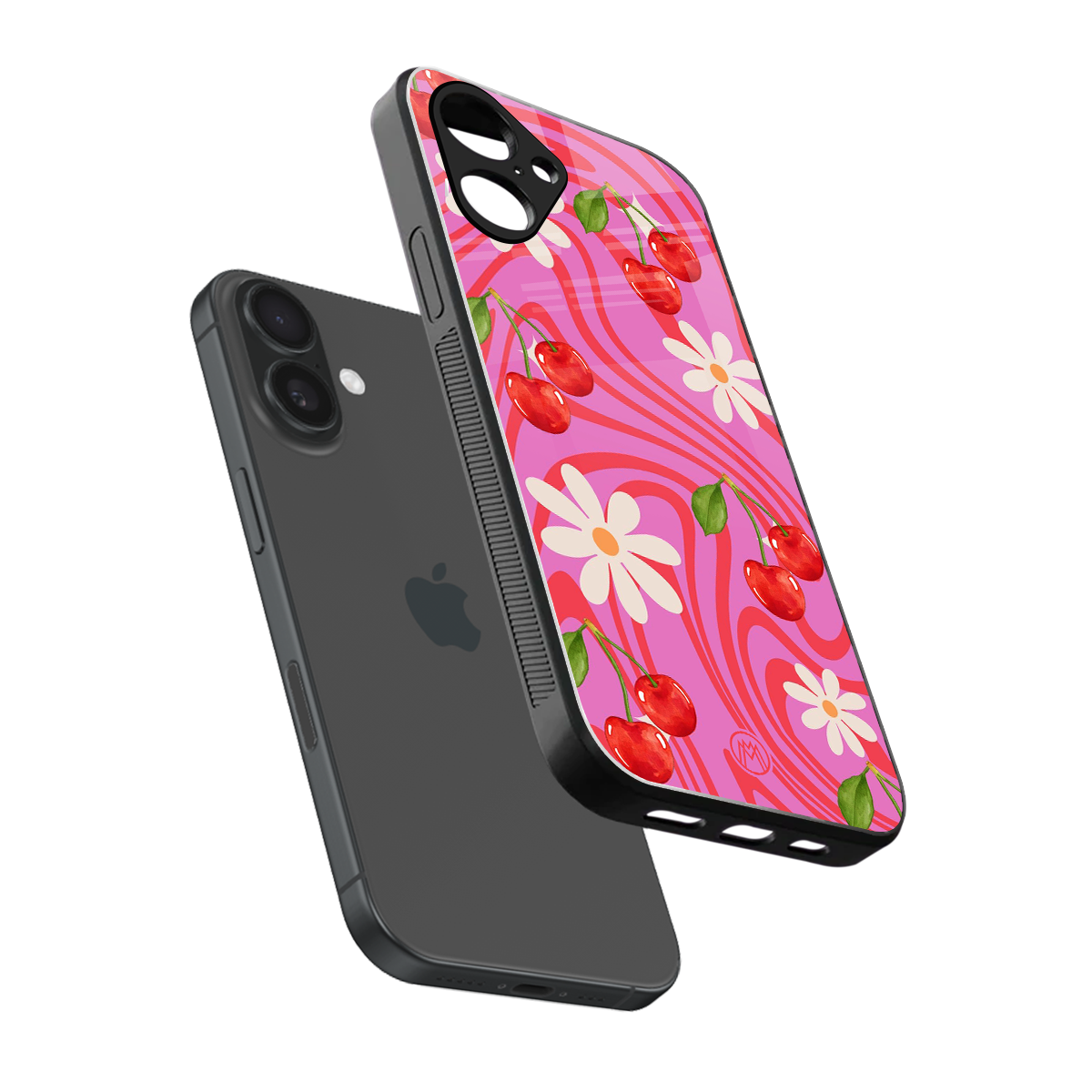 cherry swirl back phone cover | glass case for iphone 16