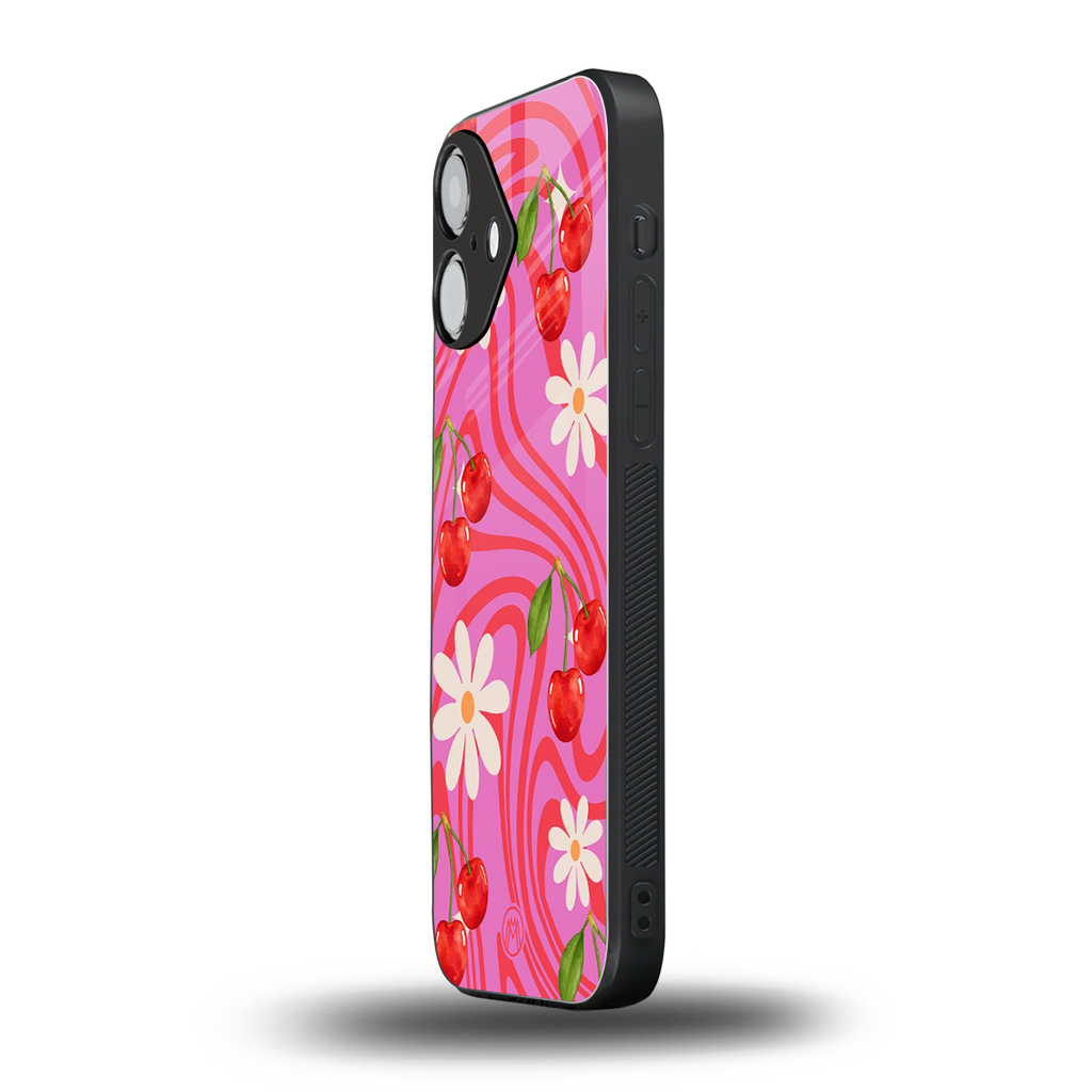 cherry swirl back phone cover | glass case for iphone 16
