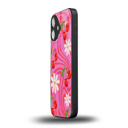 cherry swirl back phone cover | glass case for iphone 16