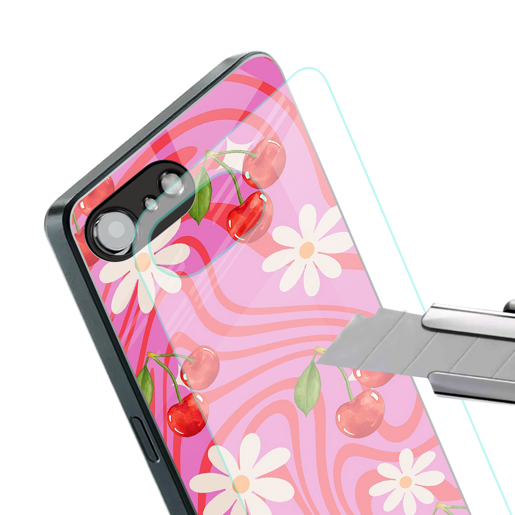 cherry swirl back phone cover | glass case for iphone 16e