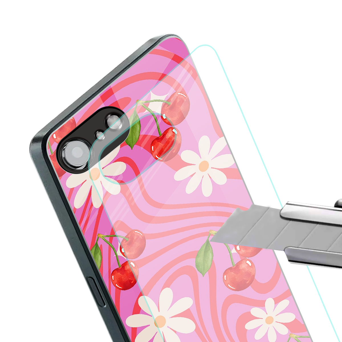 cherry swirl back phone cover | glass case for iphone 16e